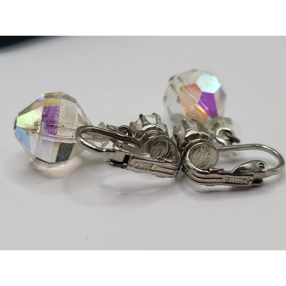 Vintage Jonne Schreiner Aurora Borealis Crystal Clip Earrings Silver Tone - Picture 4 of 6